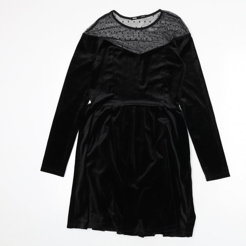 Sinsay Womens Black Polyester A-Line Size S Round Neck Zip - Polka Dot