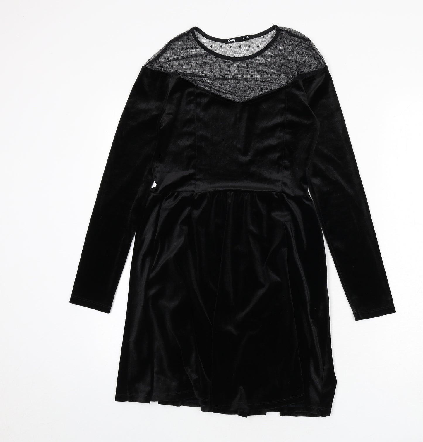 Sinsay Womens Black Polyester A-Line Size S Round Neck Zip - Polka Dot