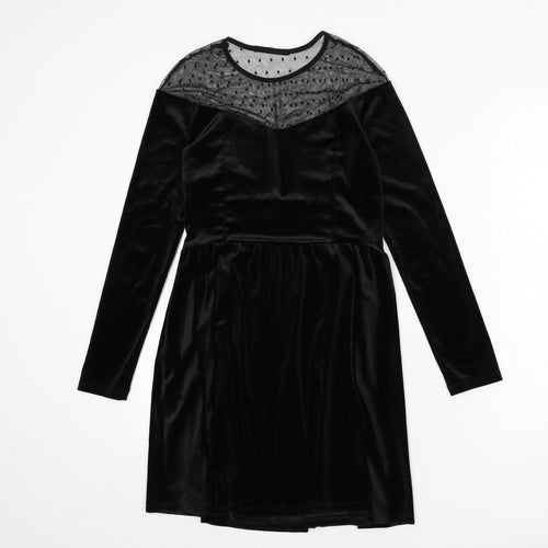 Sinsay Womens Black Polyester A-Line Size S Round Neck Zip - Polka Dot