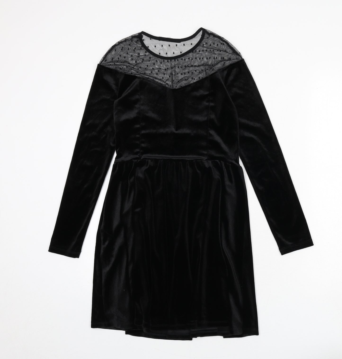 Sinsay Womens Black Polyester A-Line Size S Round Neck Zip - Polka Dot