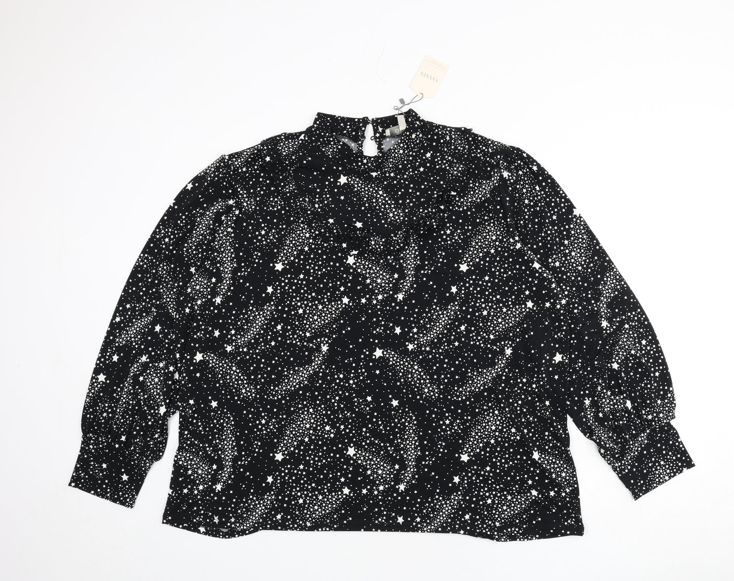 Oasis Womens Black Geometric Polyester Basic Blouse Size 3XL Round Neck - Star Print