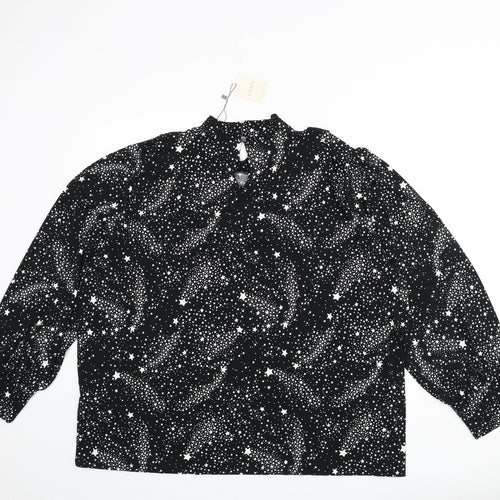 Oasis Womens Black Geometric Polyester Basic Blouse Size 3XL Round Neck - Star Print