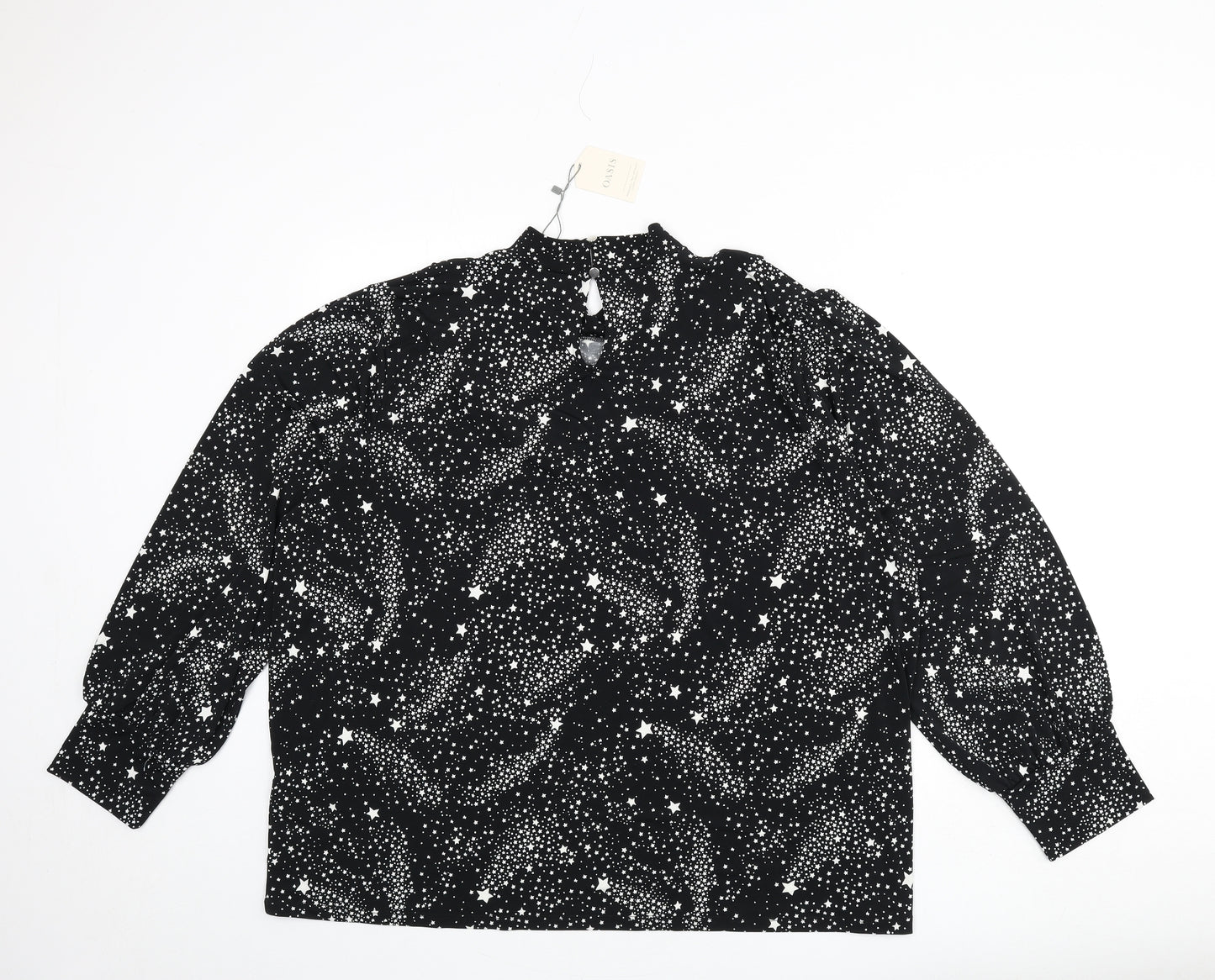 Oasis Womens Black Geometric Polyester Basic Blouse Size 3XL Round Neck - Star Print