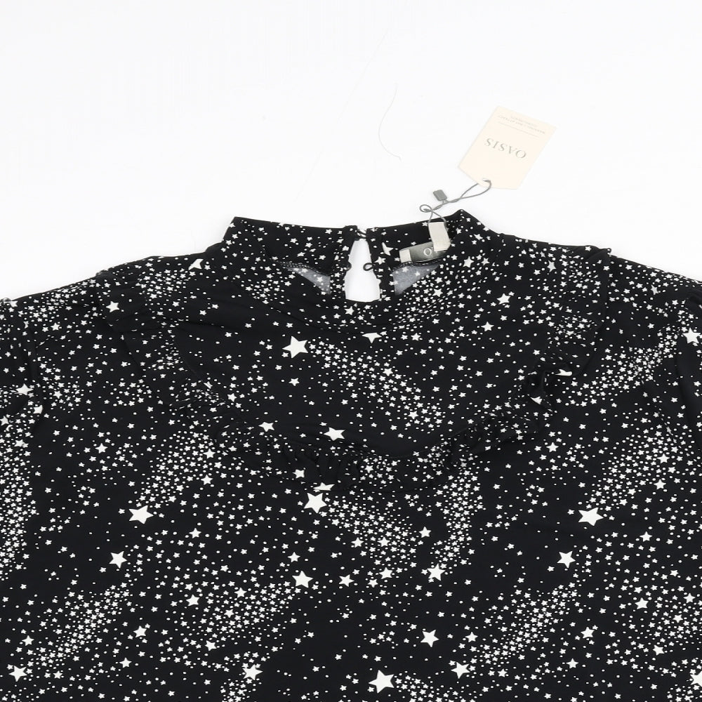 Oasis Womens Black Geometric Polyester Basic Blouse Size 3XL Round Neck - Star Print
