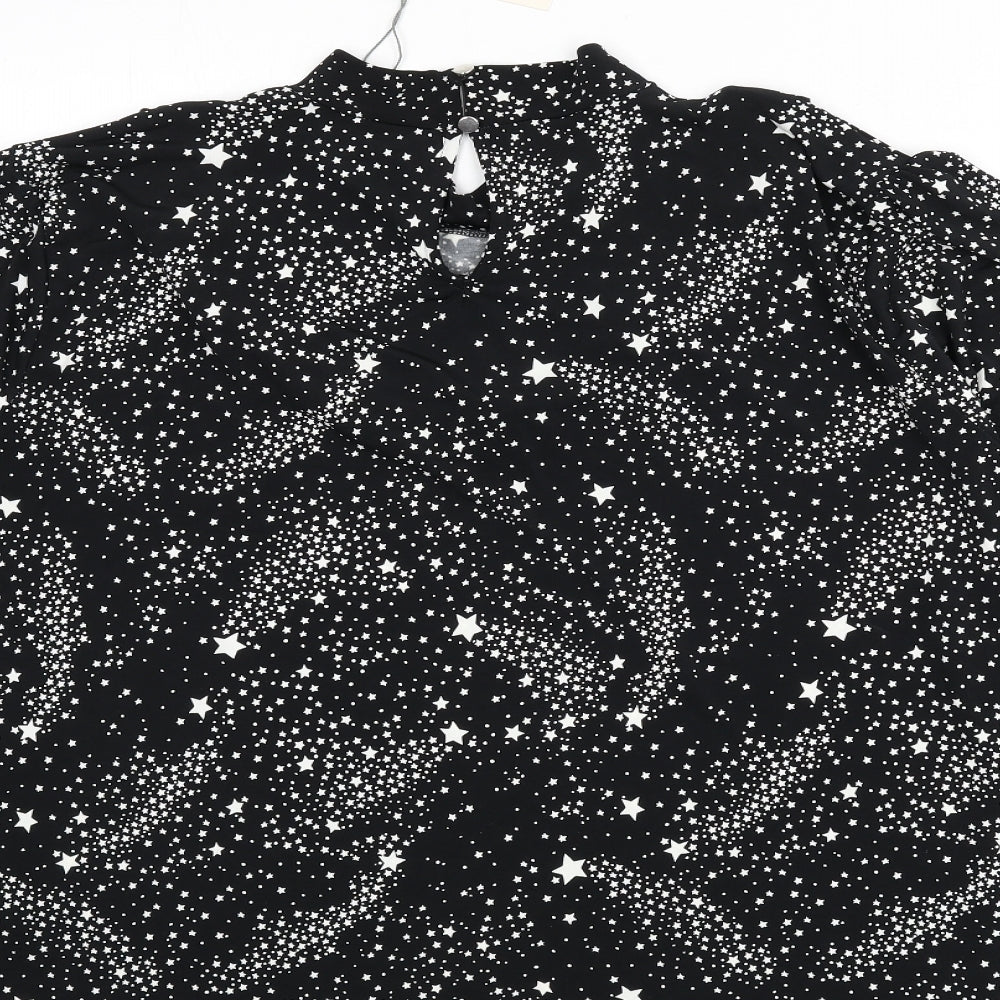 Oasis Womens Black Geometric Polyester Basic Blouse Size 3XL Round Neck - Star Print