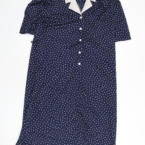Canada Womens Blue Polka Dot Polyester A-Line Size 18 Collared Button - Shoulder Pads