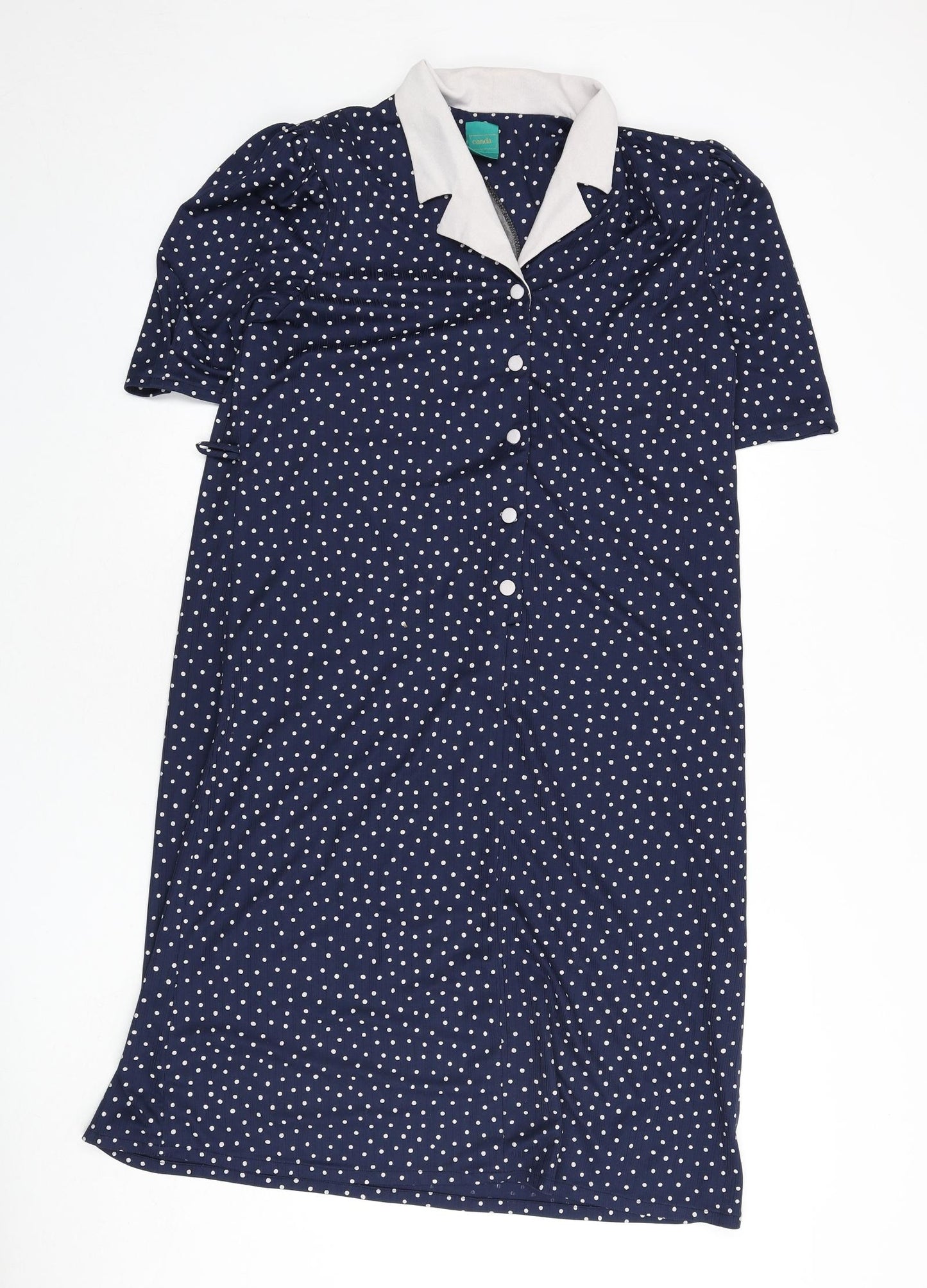 Canada Womens Blue Polka Dot Polyester A-Line Size 18 Collared Button - Shoulder Pads