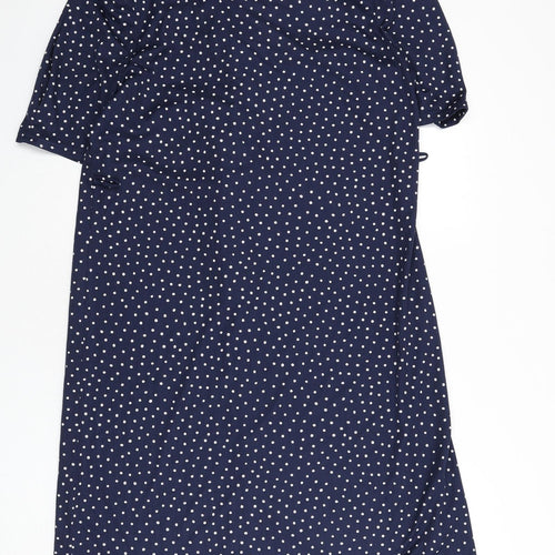 Canada Womens Blue Polka Dot Polyester A-Line Size 18 Collared Button - Shoulder Pads