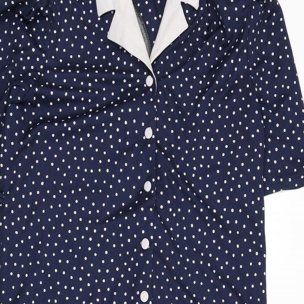 Canada Womens Blue Polka Dot Polyester A-Line Size 18 Collared Button - Shoulder Pads