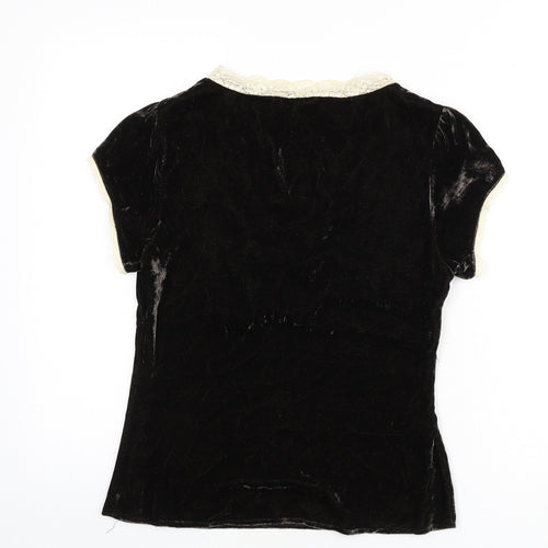 Esprit Womens Brown Viscose Basic T-Shirt Size M V-Neck - Lace Trim