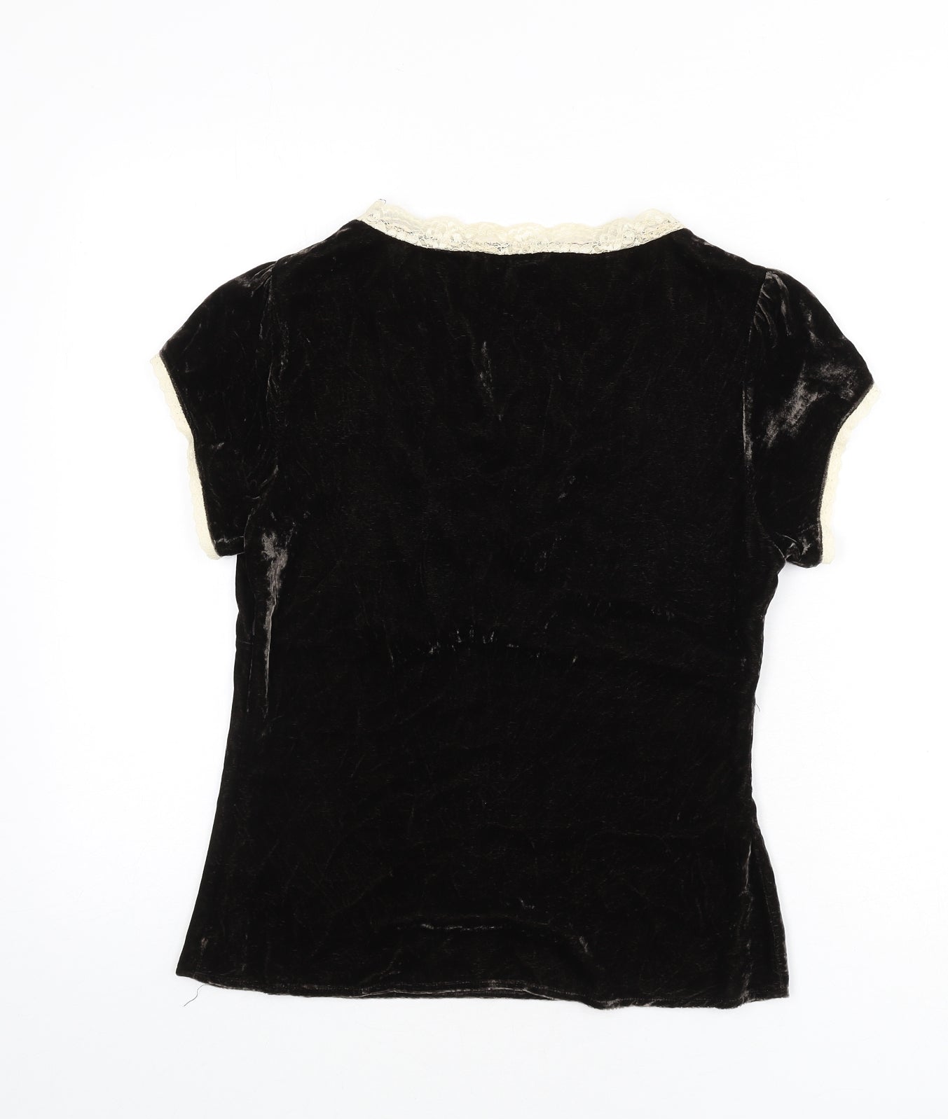 Esprit Womens Brown Viscose Basic T-Shirt Size M V-Neck - Lace Trim