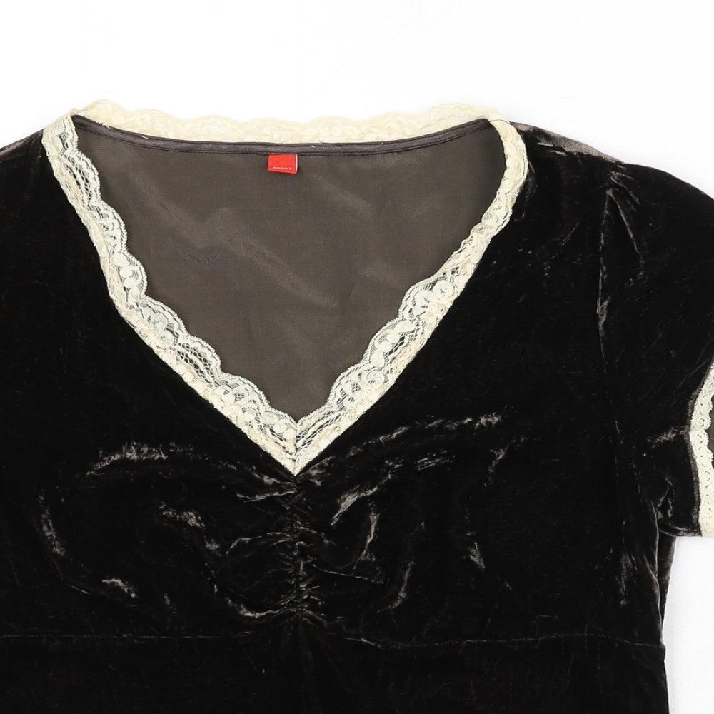 Esprit Womens Brown Viscose Basic T-Shirt Size M V-Neck - Lace Trim