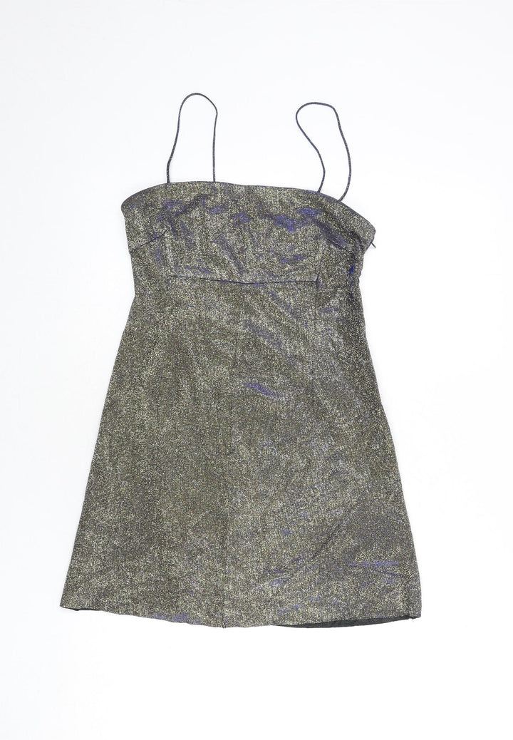 Pins & Needles Womens Gold Polyester Mini Size S Square Neck Zip