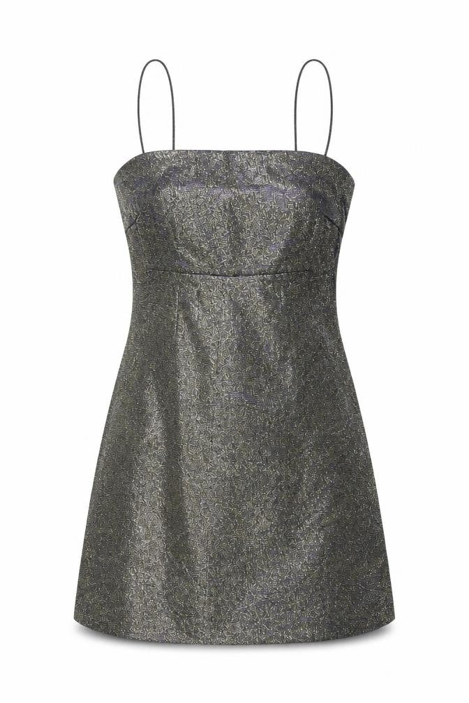 Front view of Pins & Needles women’s gold polyester mini, size S, square neck zip