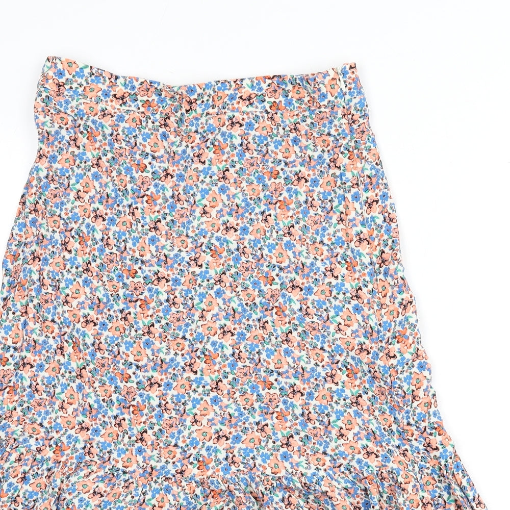 Marks and Spencer Womens Multicoloured Floral Viscose Flare Skirt Size 10 Zip