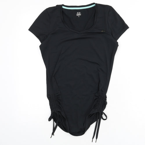 Studiotwo Womens Black Polyester Basic T-Shirt Size 8 V-Neck Pullover - Ruched Sides