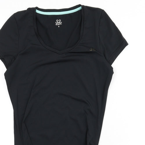 Studiotwo Womens Black Polyester Basic T-Shirt Size 8 V-Neck Pullover - Ruched Sides