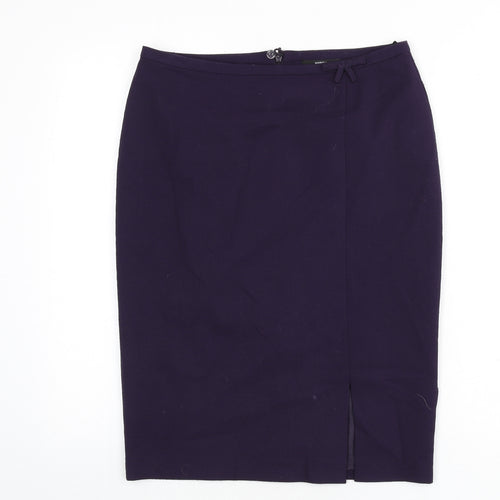 Marks and Spencer Womens Purple Polyester Straight & Pencil Skirt Size 10 Zip - Slit
