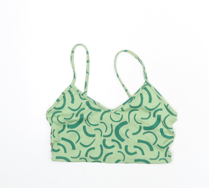 Bershka Womens Green Geometric Polyester Camisole Tank Size M V-Neck