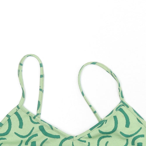 Bershka Womens Green Geometric Polyester Camisole Tank Size M V-Neck