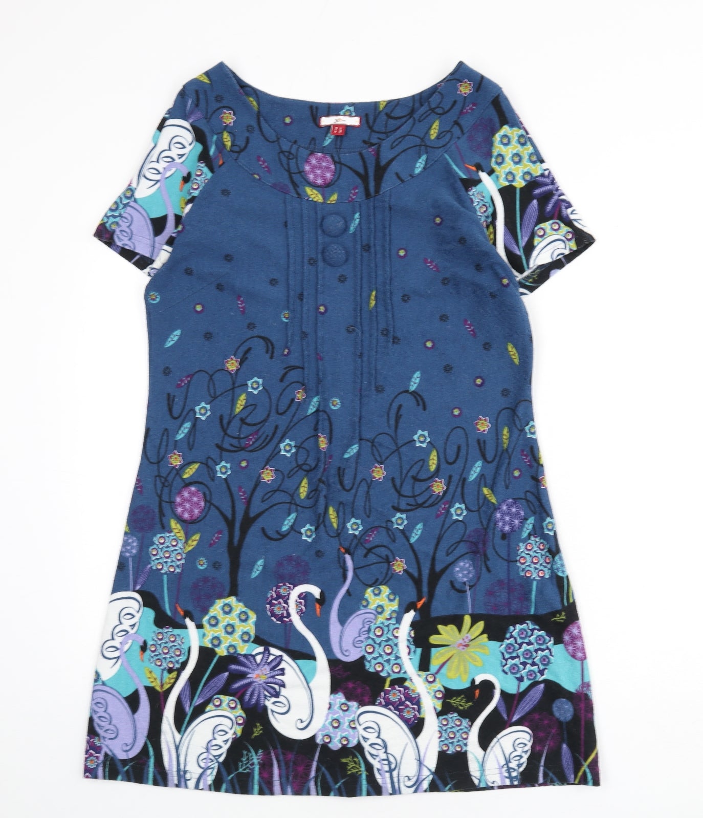 Joe Browns Womens Blue Geometric Polyester A-Line Size 12 Round Neck Button - Swans