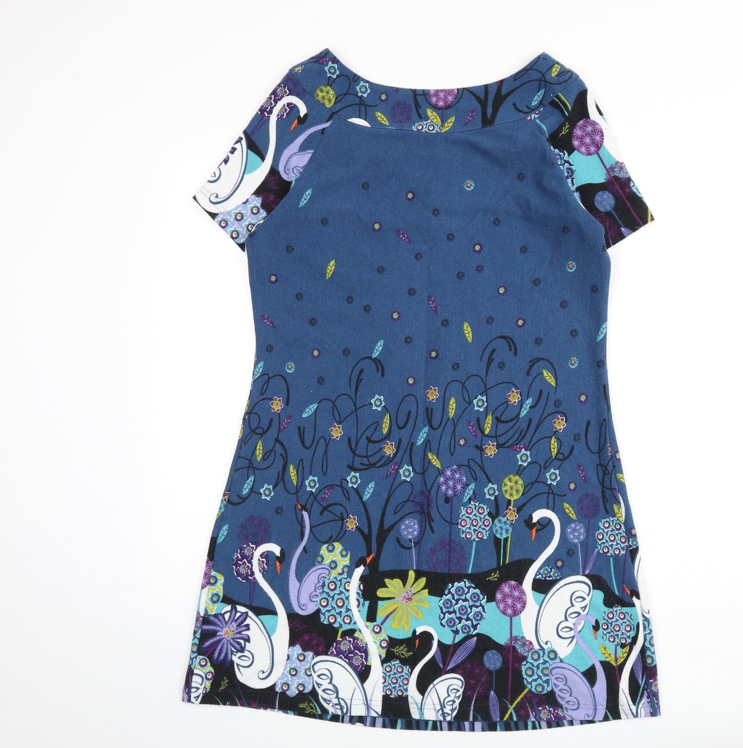 Joe Browns Womens Blue Geometric Polyester A-Line Size 12 Round Neck Button - Swans