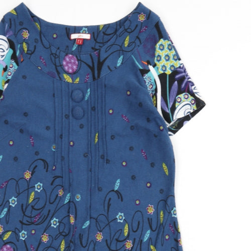 Joe Browns Womens Blue Geometric Polyester A-Line Size 12 Round Neck Button - Swans