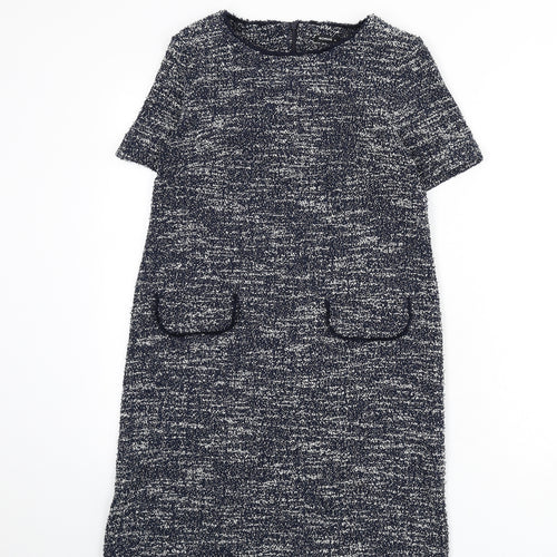 Roman Womens Blue Polyester Sheath Size 10 Round Neck Zip
