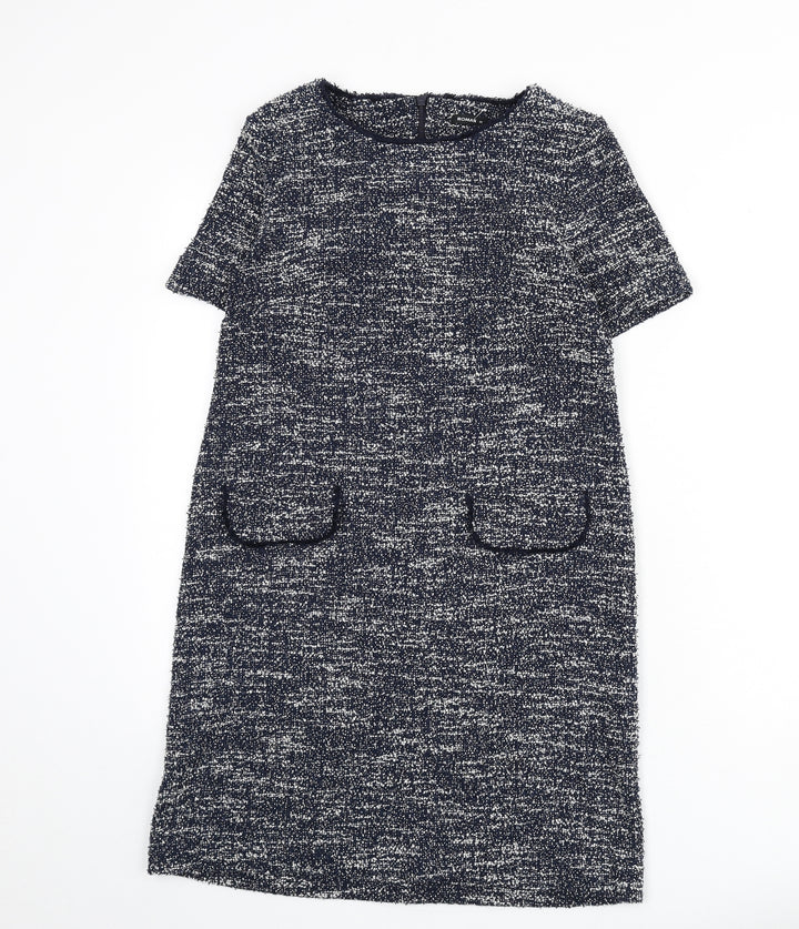 Roman Womens Blue Polyester Sheath Size 10 Round Neck Zip