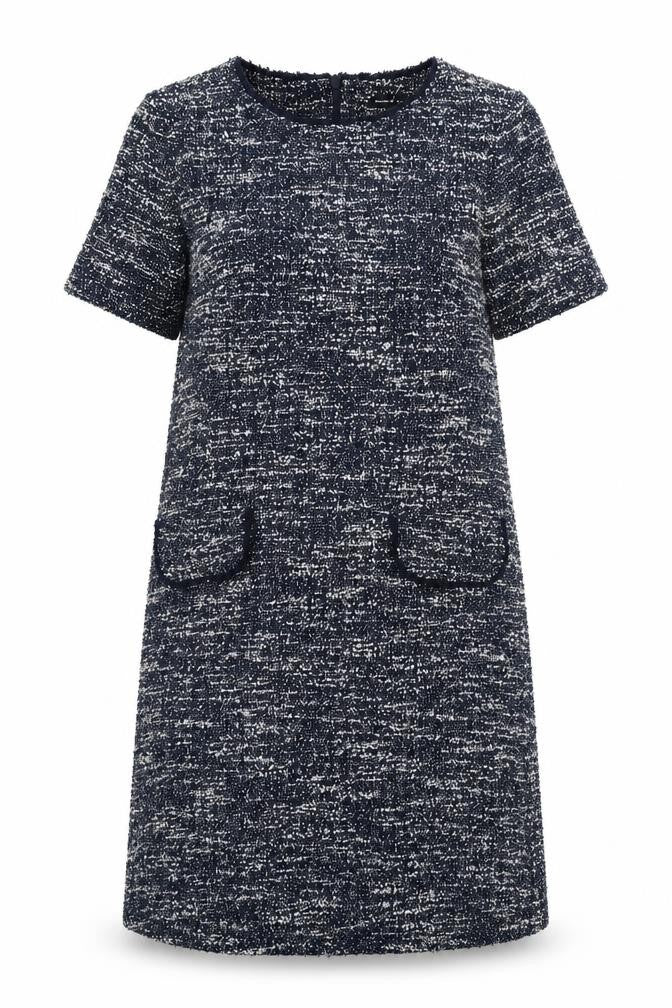 Front view of Roman women’s blue polyester sheath, size UK 10, round neck zip