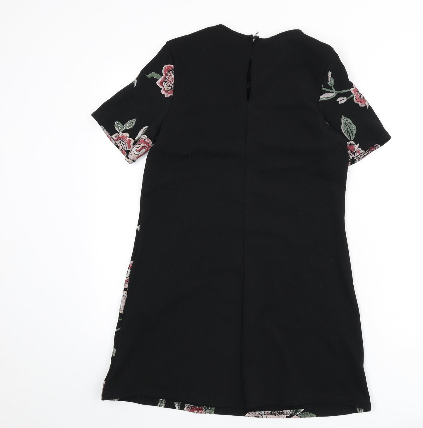New Look Womens Black Floral Polyester A-Line Size 10 Round Neck Button
