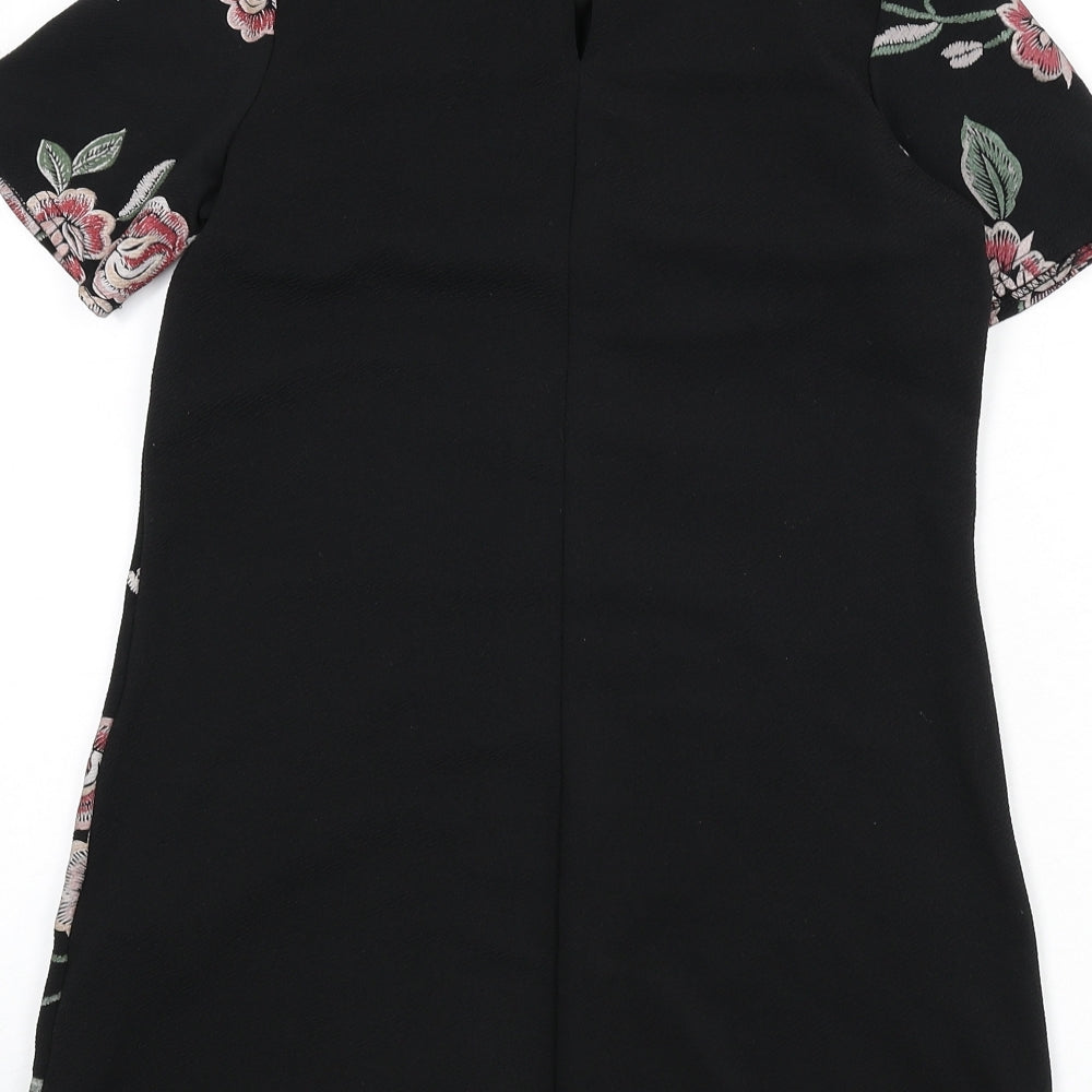 New Look Womens Black Floral Polyester A-Line Size 10 Round Neck Button