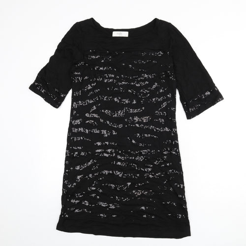 Wallis Womens Black Geometric Viscose Sheath Size 8 Boat Neck Pullover - Sequins