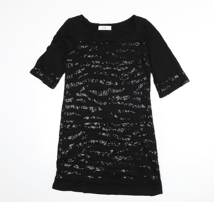 Wallis Womens Black Geometric Viscose Sheath Size 8 Boat Neck Pullover - Sequins