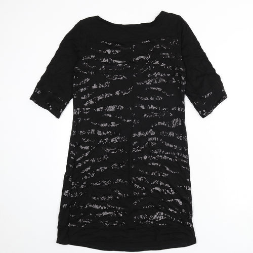 Wallis Womens Black Geometric Viscose Sheath Size 8 Boat Neck Pullover - Sequins