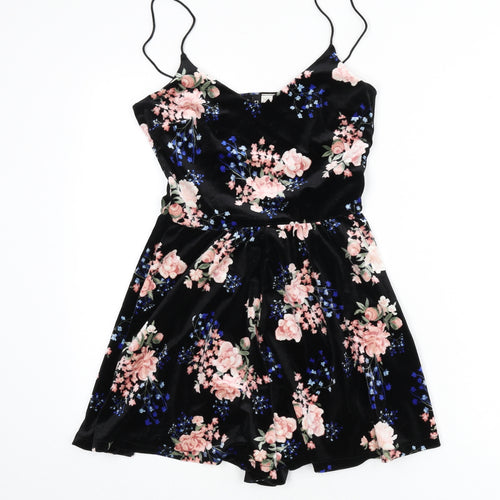 Divided by H&M Womens Black Floral Polyester Romper One-Piece Size 8 Pullover
