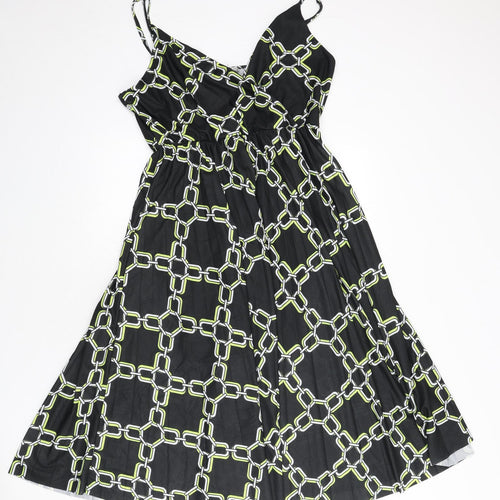 River Island Womens Black Geometric Polyester Fit & Flare Size 16 V-Neck Pullover