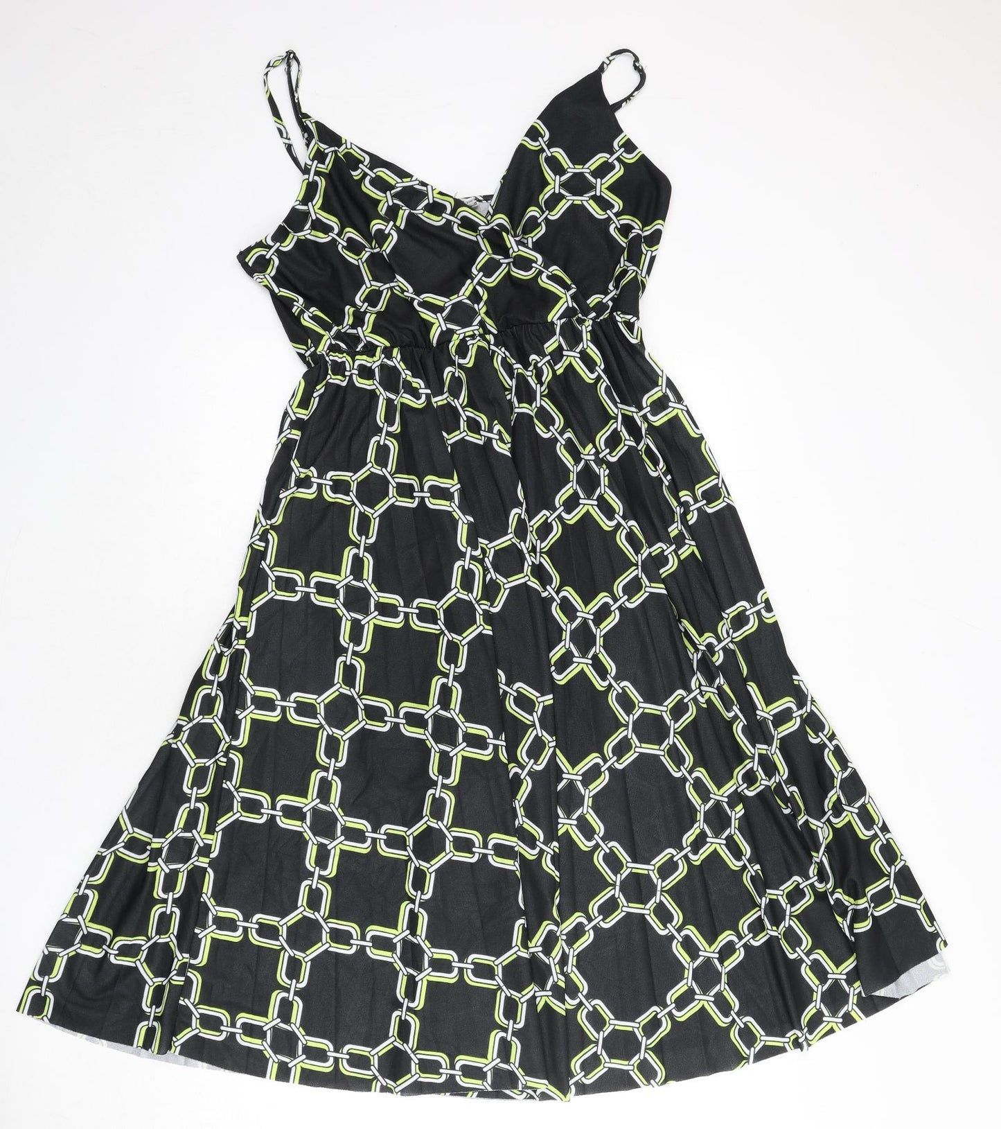 River Island Womens Black Geometric Polyester Fit & Flare Size 16 V-Neck Pullover