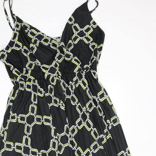 River Island Womens Black Geometric Polyester Fit & Flare Size 16 V-Neck Pullover