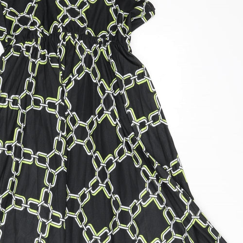River Island Womens Black Geometric Polyester Fit & Flare Size 16 V-Neck Pullover