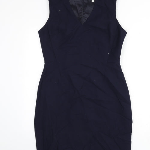 Reiss Womens Blue Polyester Pencil Dress Size 14 V-Neck Zip - Slit
