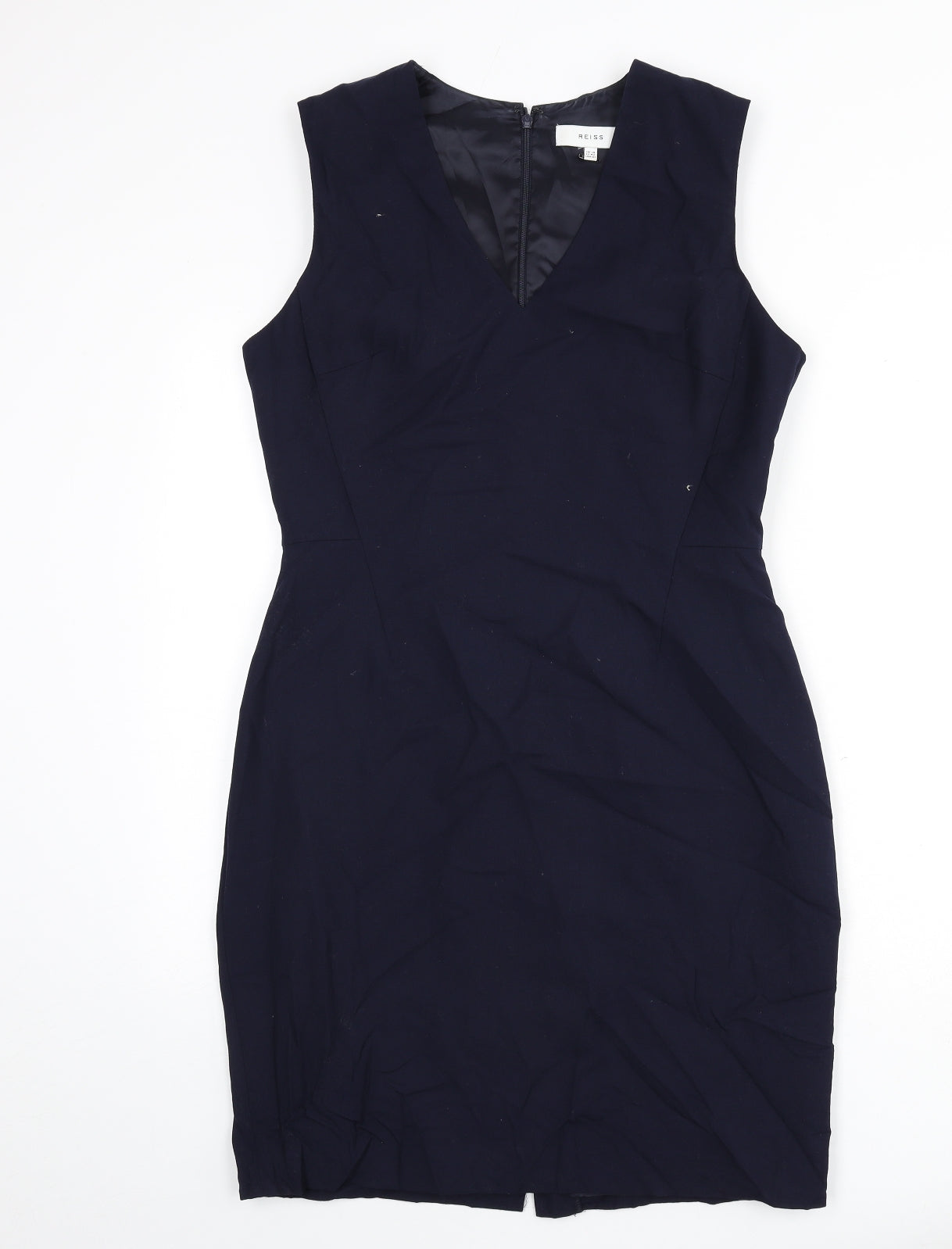 Reiss Womens Blue Polyester Pencil Dress Size 14 V-Neck Zip - Slit