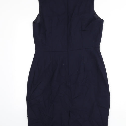 Reiss Womens Blue Polyester Pencil Dress Size 14 V-Neck Zip - Slit