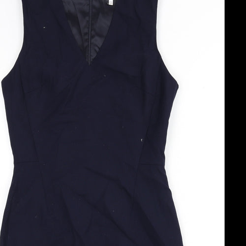 Reiss Womens Blue Polyester Pencil Dress Size 14 V-Neck Zip - Slit
