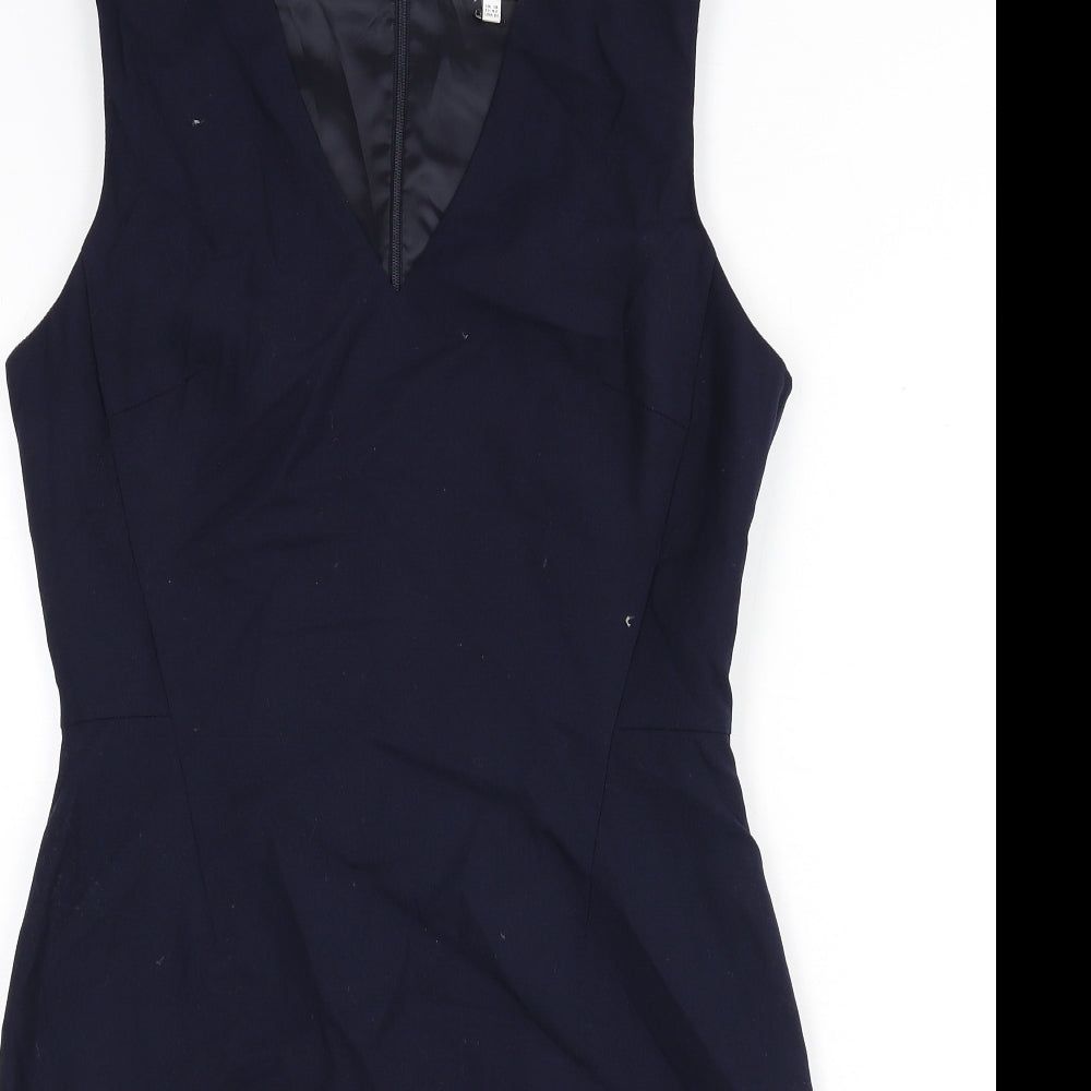 Reiss Womens Blue Polyester Pencil Dress Size 14 V-Neck Zip - Slit