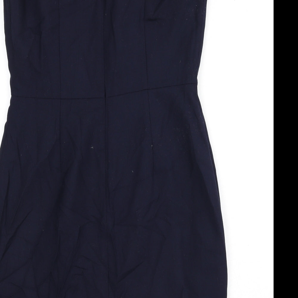 Reiss Womens Blue Polyester Pencil Dress Size 14 V-Neck Zip - Slit