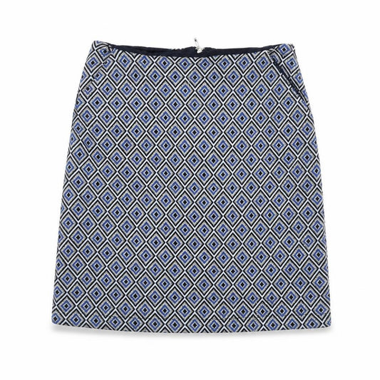 Front view of Next women’s multicoloured geometric polyester a-line skirt, size UK 6, zip
