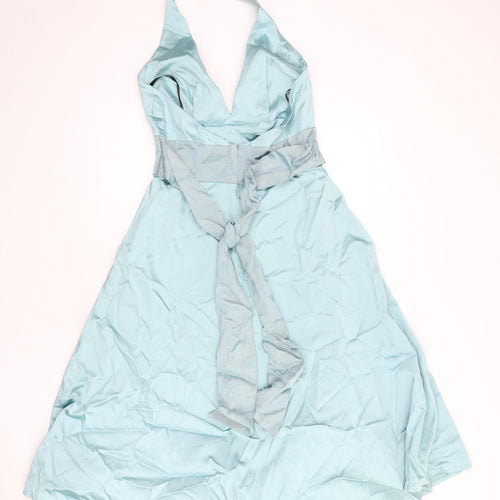 Warehouse Womens Blue Acetate Fit & Flare Size 12 Halter Hook & Eye - Underskirt, Tie Detail