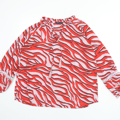 Marks and Spencer Womens Multicoloured Animal Print Polyester Basic Blouse Size 14 V-Neck - Lace Detail