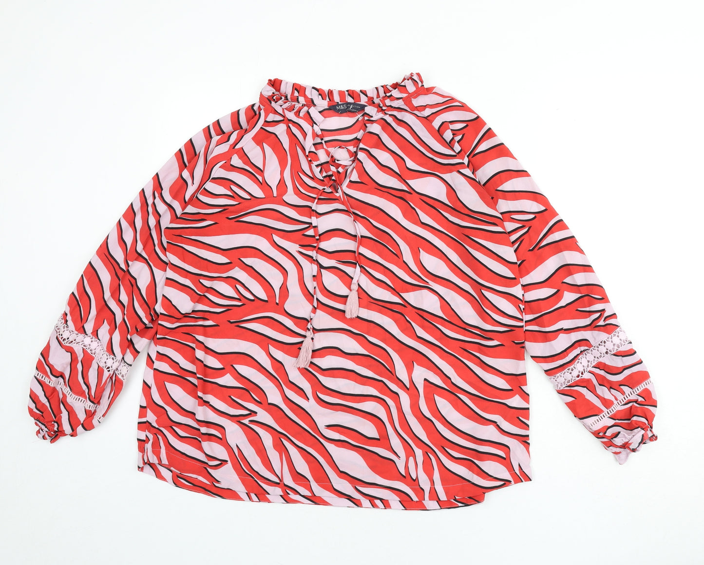 Marks and Spencer Womens Multicoloured Animal Print Polyester Basic Blouse Size 14 V-Neck - Lace Detail